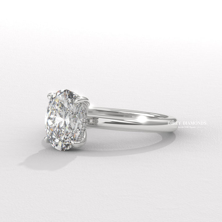 Hidden Halo Oval Engagement Ring - Yellow Gold