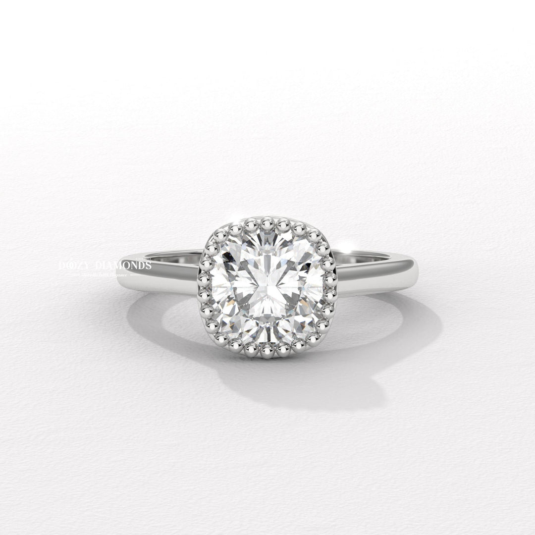 18K White Gold Vintage Bezel Ring
9. Low Profile Cushion Bezel Setting
10. Milgrain Bezel Cushion Engagement Ring