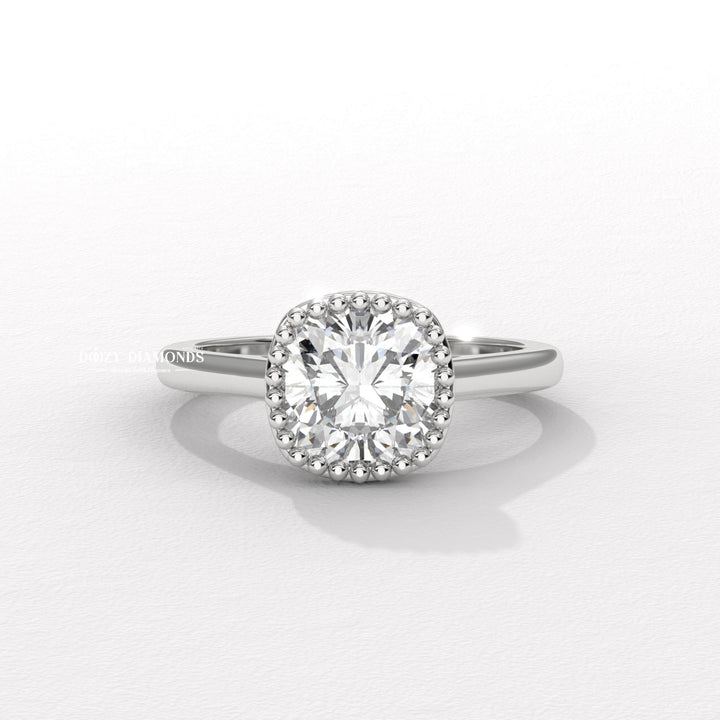 18K White Gold Vintage Bezel Ring
9. Low Profile Cushion Bezel Setting
10. Milgrain Bezel Cushion Engagement Ring