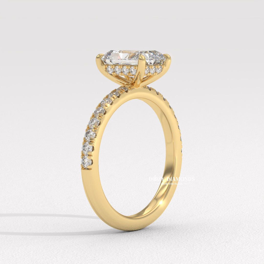 sustainable jewelry, ethical jewelry, radiant solitaire ring, radiant center stone ring, radiant brilliant diamond ring, diamond wedding ring, engagement jewelry, bridal accessories,