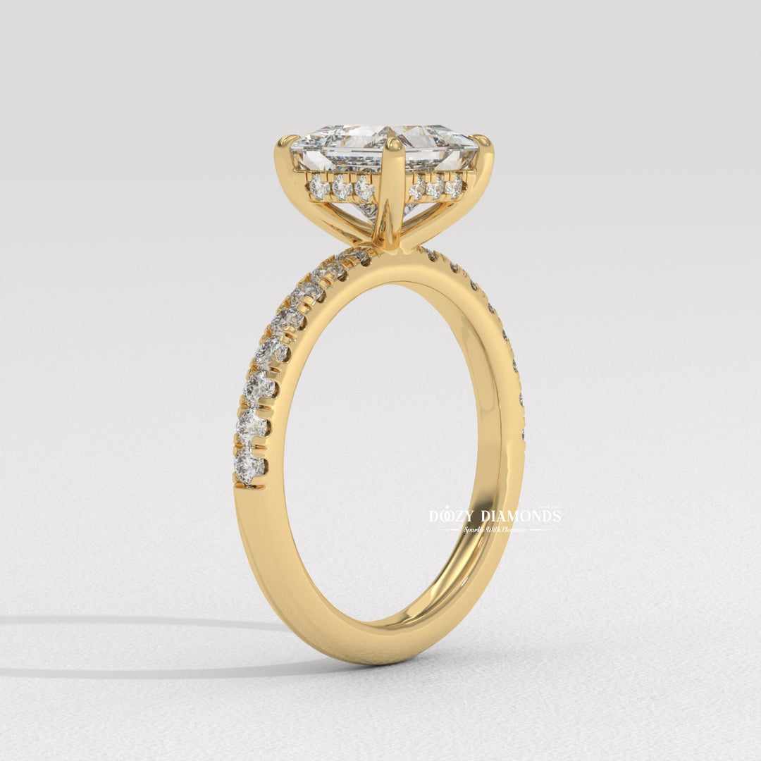 Princess Diamond Ring, Lab Grown Diamond Engagement Ring, Hidden Halo Ring