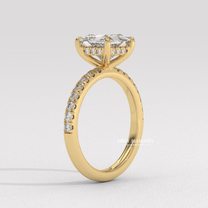 Princess Diamond Ring, Lab Grown Diamond Engagement Ring, Hidden Halo Ring
