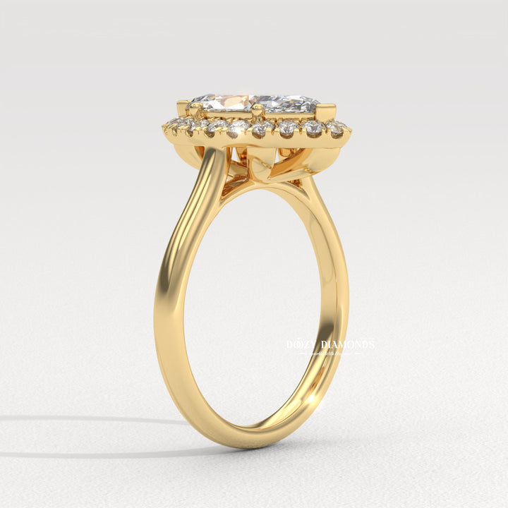 Marquise Cut Lab Grown Diamond Halo Engagement Ring for Women