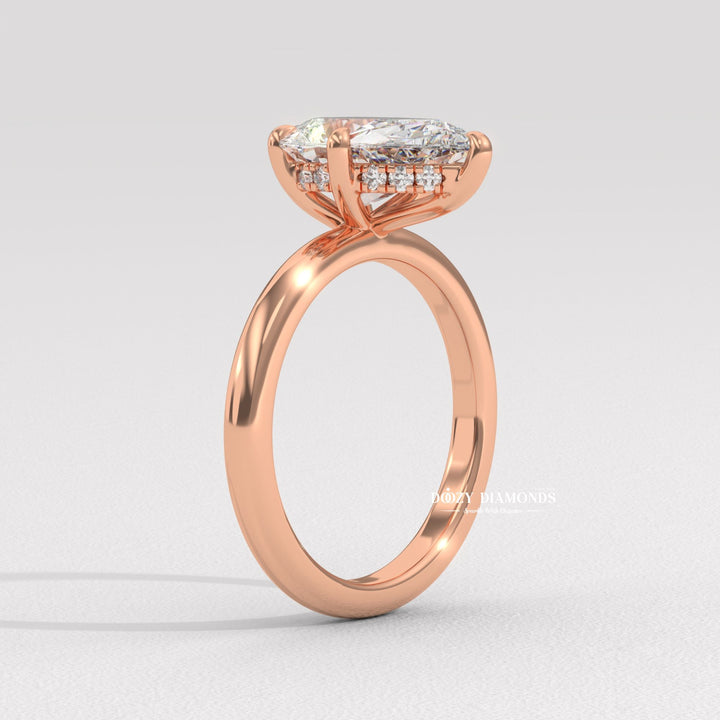 Pear Shaped Engagement Ring In Solitaire Setting - Hidden Halo Pear Cut Diamond Ring