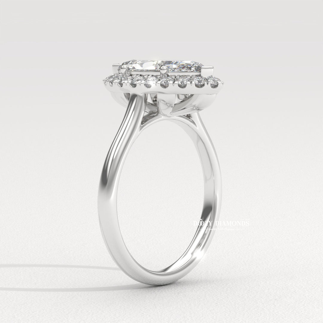Marquise Cut Lab Grown Diamond Halo Engagement Ring for Women