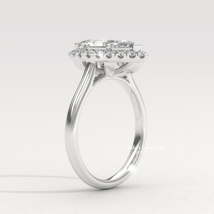 Marquise Cut Lab Grown Diamond Halo Engagement Ring for Women