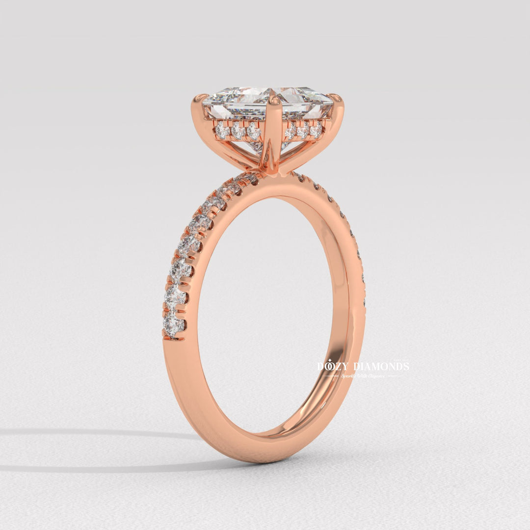 Princess Diamond Ring, Lab Grown Diamond Engagement Ring, Hidden Halo Ring