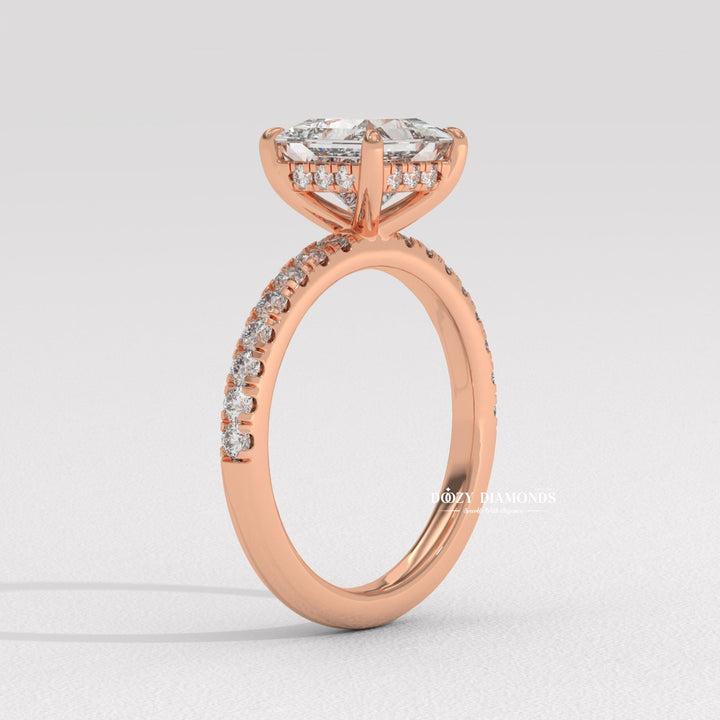 Princess Diamond Ring, Lab Grown Diamond Engagement Ring, Hidden Halo Ring