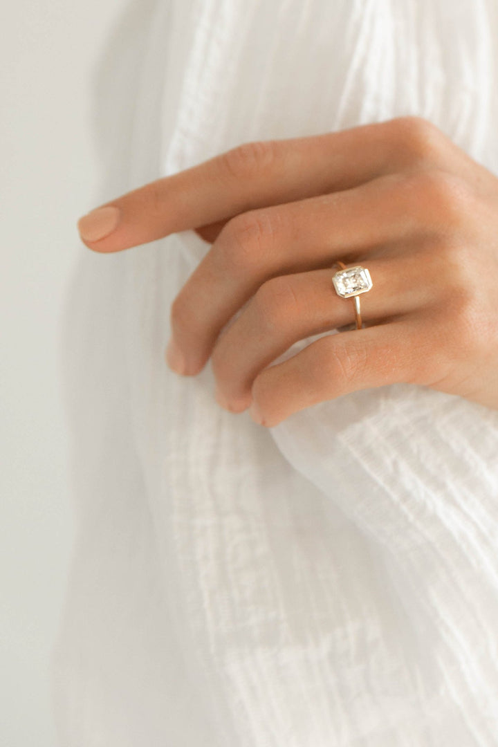 1.90CT Bezel Set Radiant  F-VS Lab Grown Diamond Ring with Curve Band