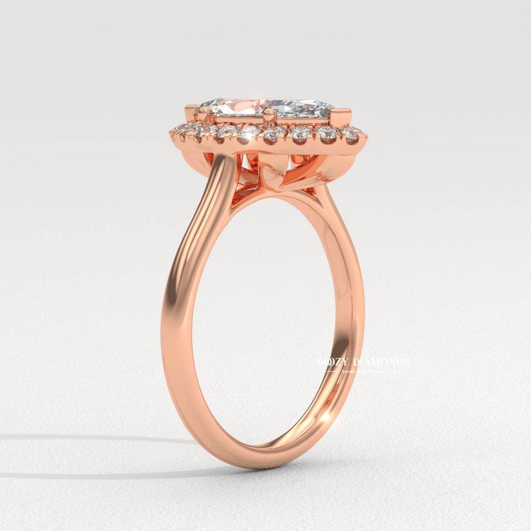 Marquise Cut Lab Grown Diamond Halo Engagement Ring for Women