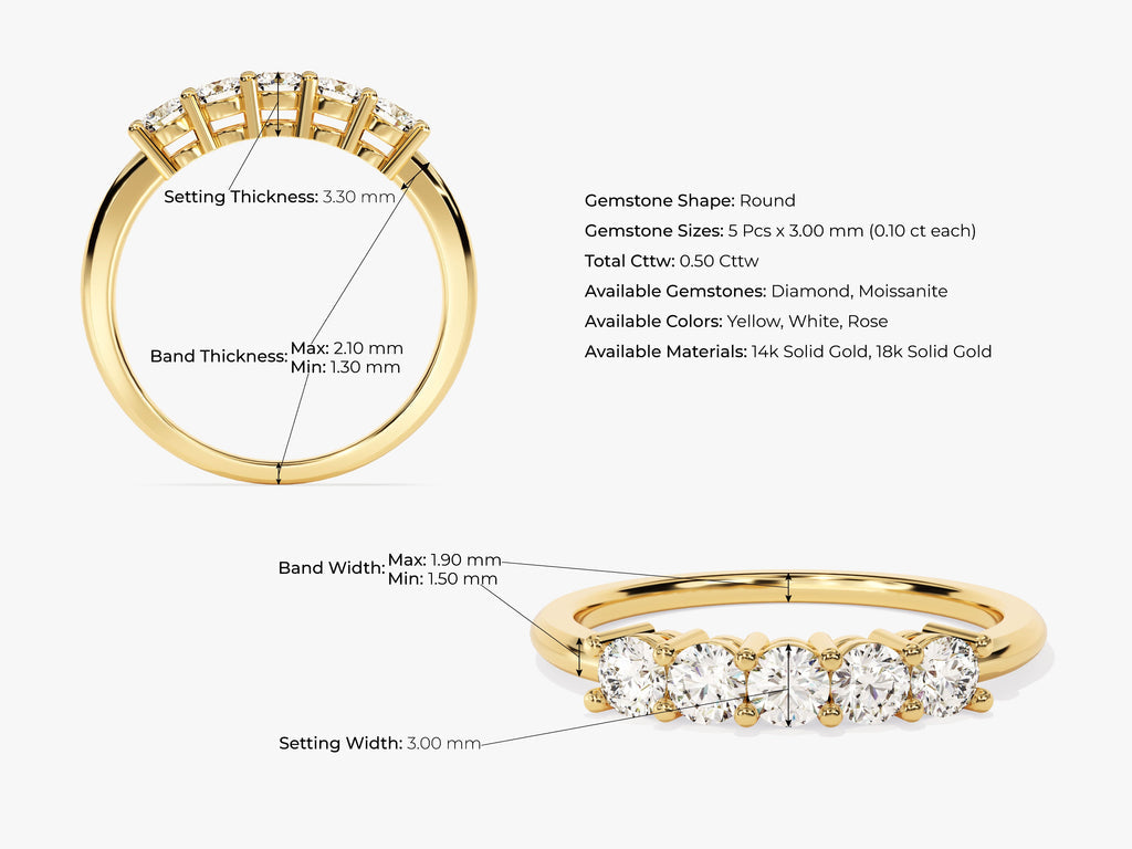 0.50CT Round Cut Five Stone CVD EF/VVS Diamond Wedding Band For Women