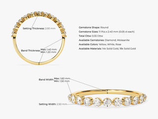 0.55CT Round Cut Eleven Stone CVD EF/VVS Single Prong Diamond Wedding Band