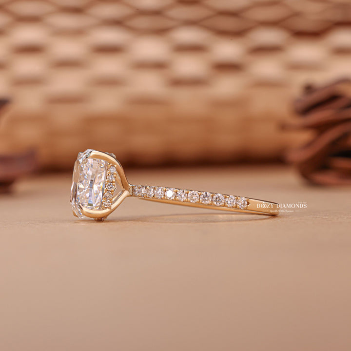 Hidden halo moissanite engagement rings, Vintage hidden halo rings in yellow gold,