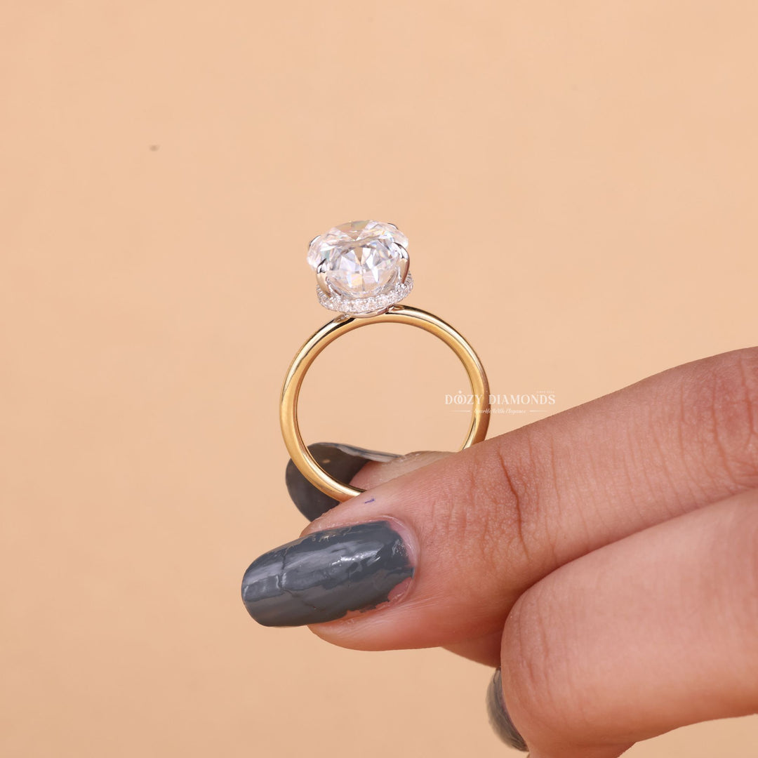 4.0CT - 6.0CT Oval Cut F/VS1 Lab Grown Hidden Halo Diamond Engagement Ring - Doozy Diamonds