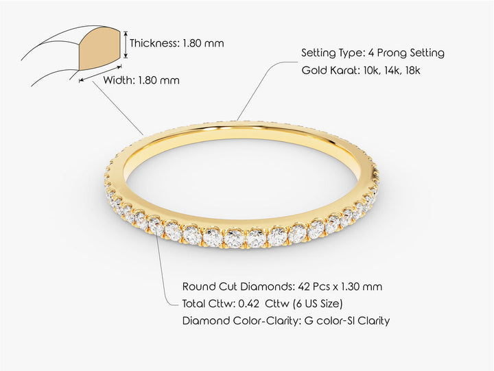 0.45CT Round Cut Eternity CVD EF/VVS Diamond Wedding Band