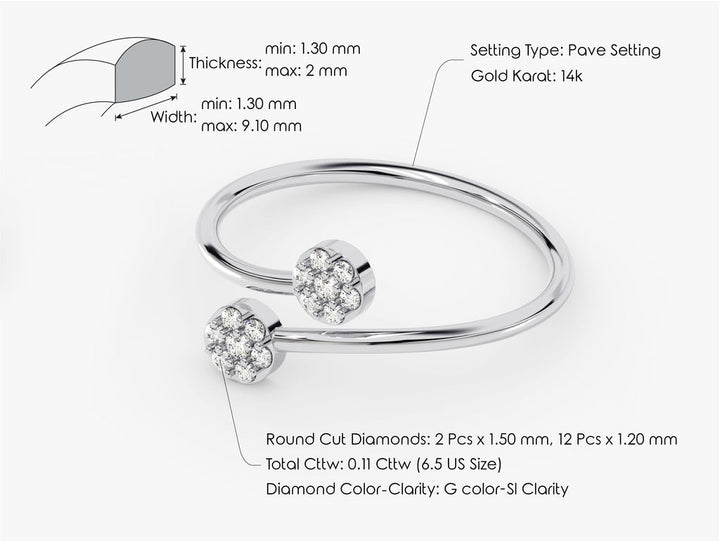 Round Flower Diamond Bypass Engagement Ring