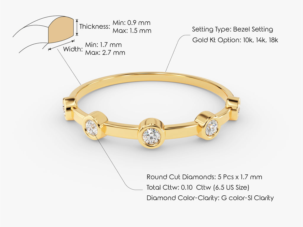 Round Cut Half Eternity Bezel Set CVD EF/VVS Diamond Wedding Band