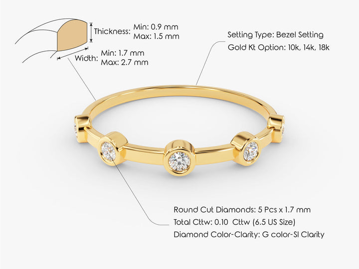 Round Cut Half Eternity Bezel Set CVD EF/VVS Diamond Wedding Band