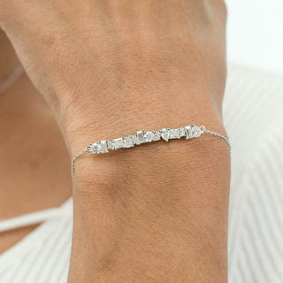 Multi Shape Moissanite Diamond Cluster Bracelet In White Gold