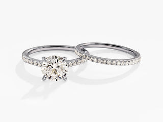 1.50CT Round Cut Pave F-VS Lab Grown Diamond Engagement Ring Set