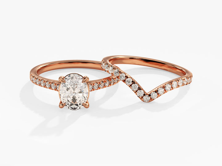 1.50CT Oval Cut Pave F-VS Lab Grown Diamond Engagement Ring Set