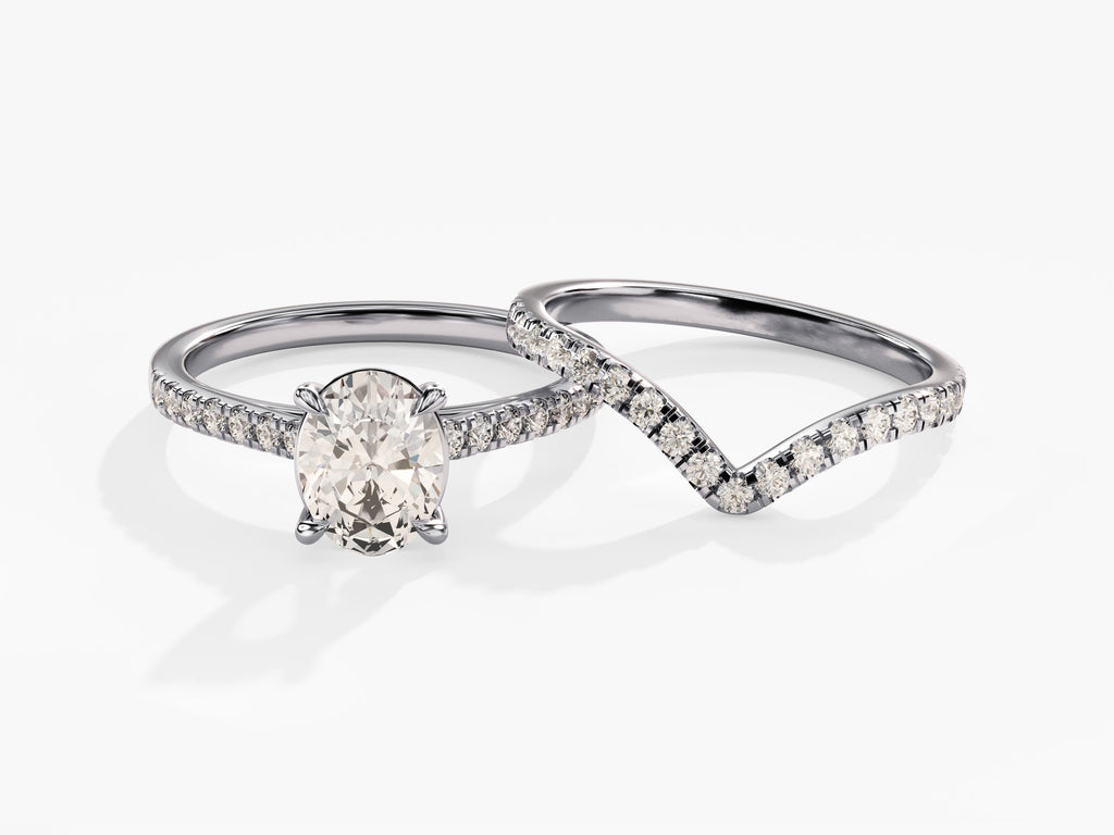 1.50CT Oval Cut Pave F-VS Lab Grown Diamond Engagement Ring Set