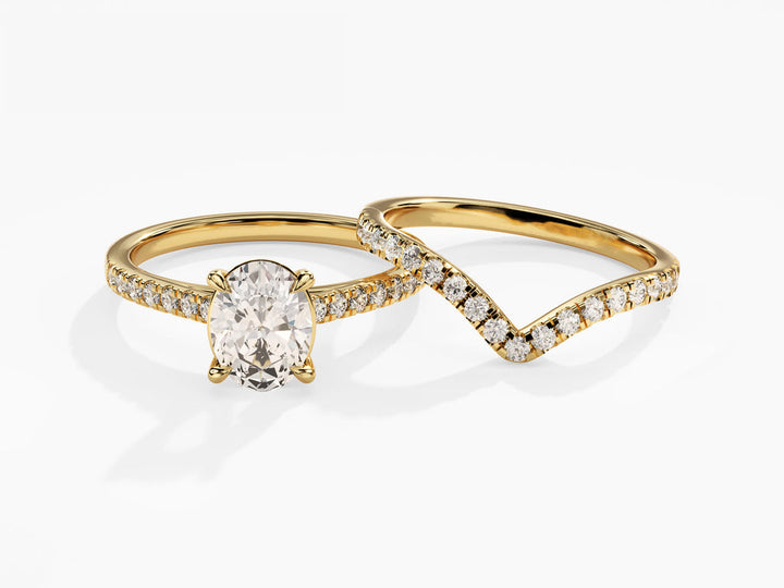 1.50CT Oval Cut Pave F-VS Lab Grown Diamond Engagement Ring Set