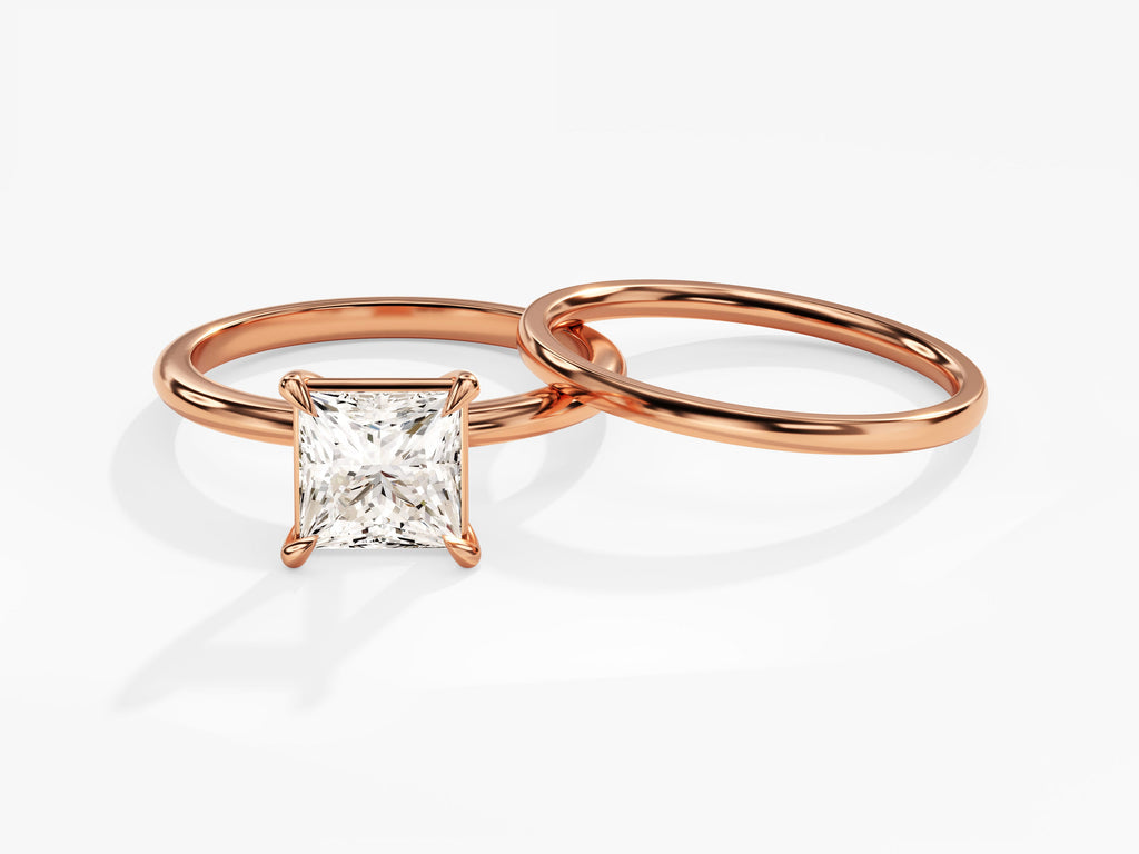 1.50CT Princess Cut Solitaire F-VS Lab Grown Diamond Engagement Ring Set