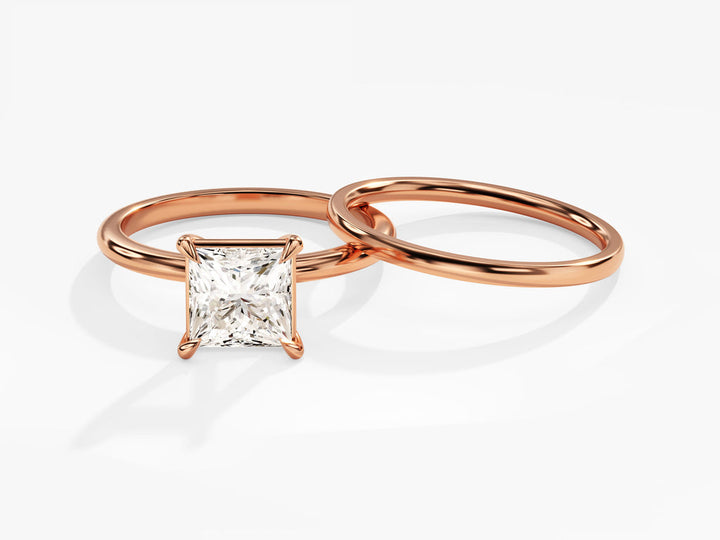 1.50CT Princess Cut Solitaire F-VS Lab Grown Diamond Engagement Ring Set