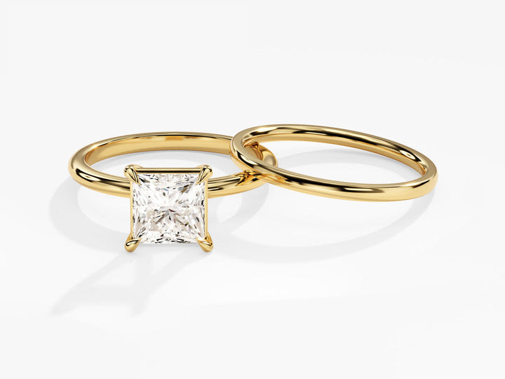1.50CT Princess Cut Solitaire F-VS Lab Grown Diamond Engagement Ring Set