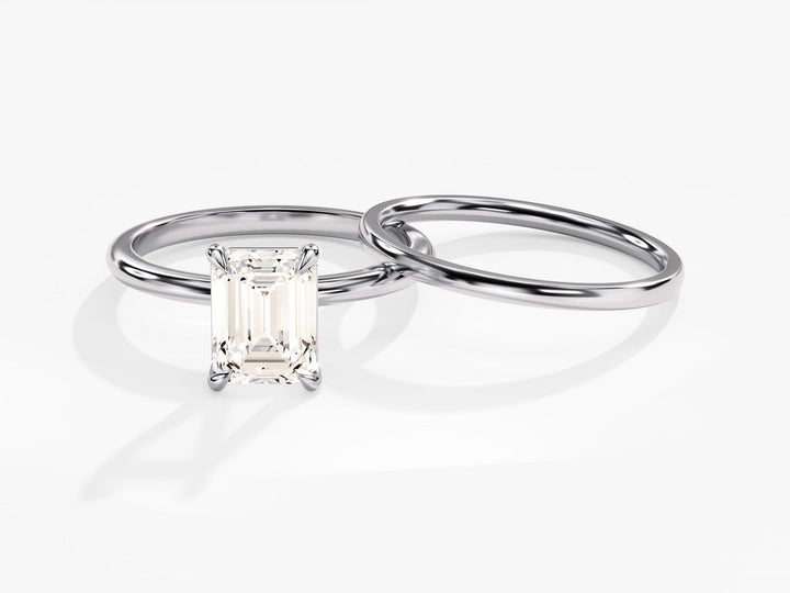 1.50CT Emerald Cut Solitaire F-VS Lab Grown Diamond Engagement Ring Set