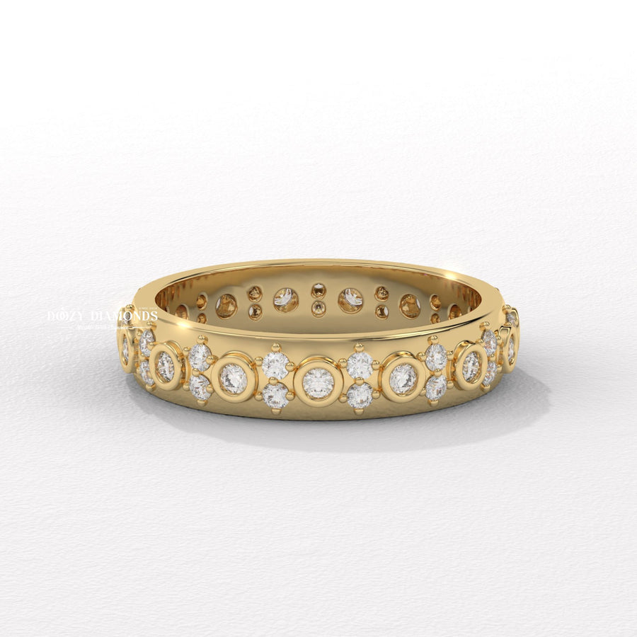 Bezel set round diamond band
Flush set wedding band
Round diamond eternity band
