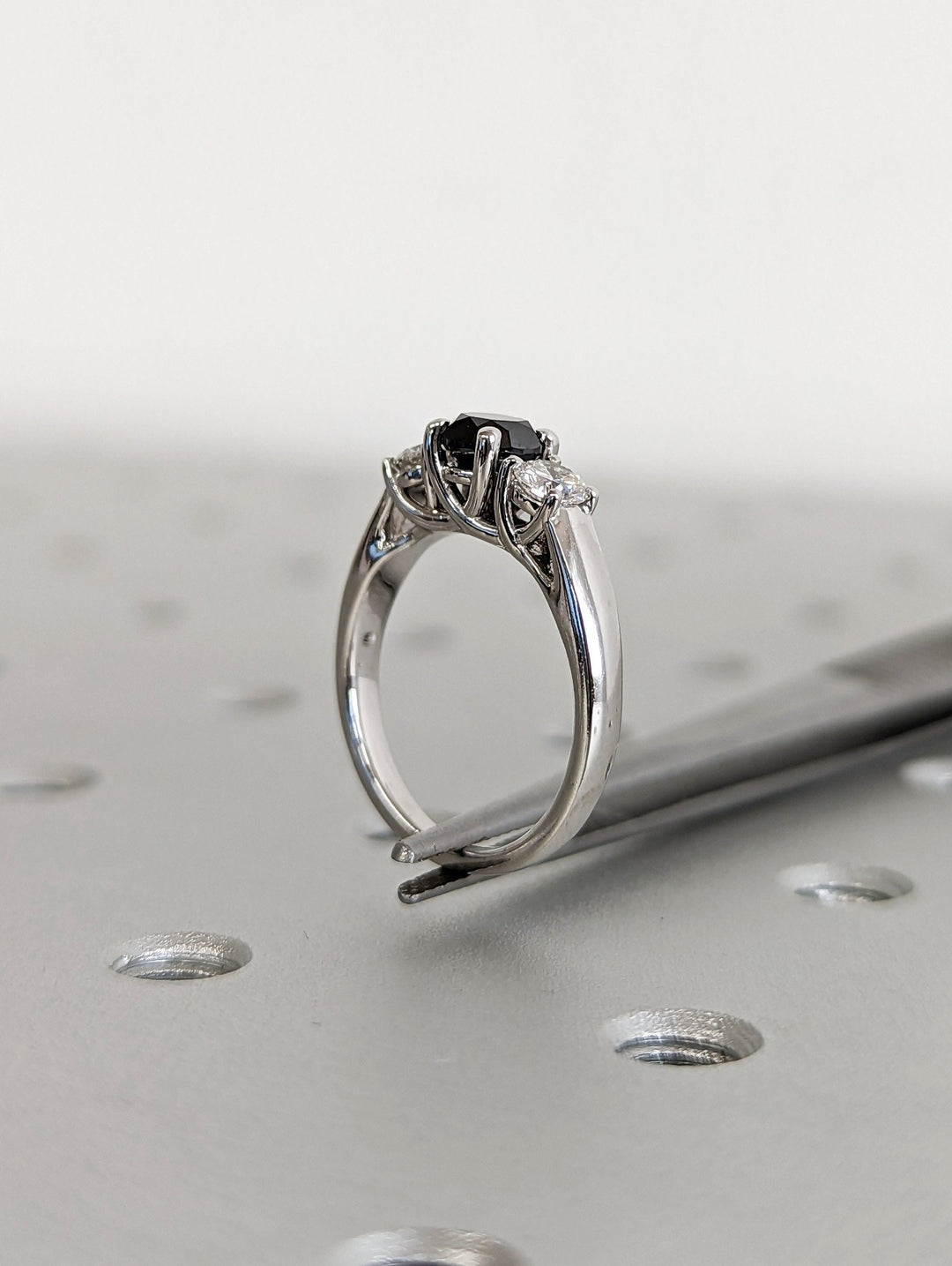 Premium quality black round diamond engagement ring