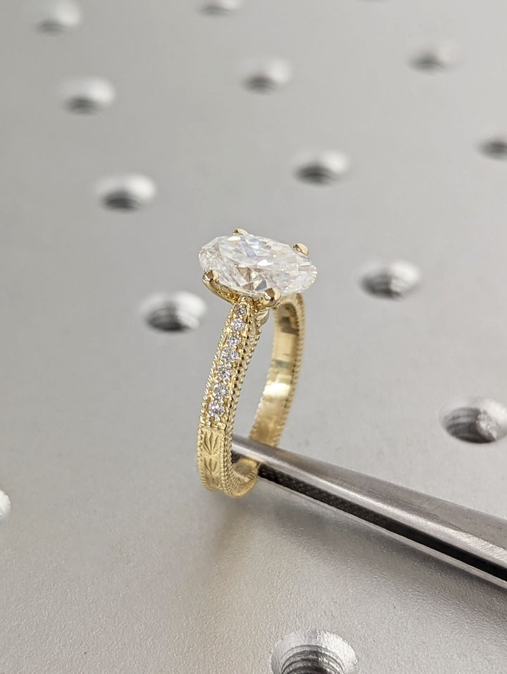 Timeless vintage inspired oval diamond promise ring