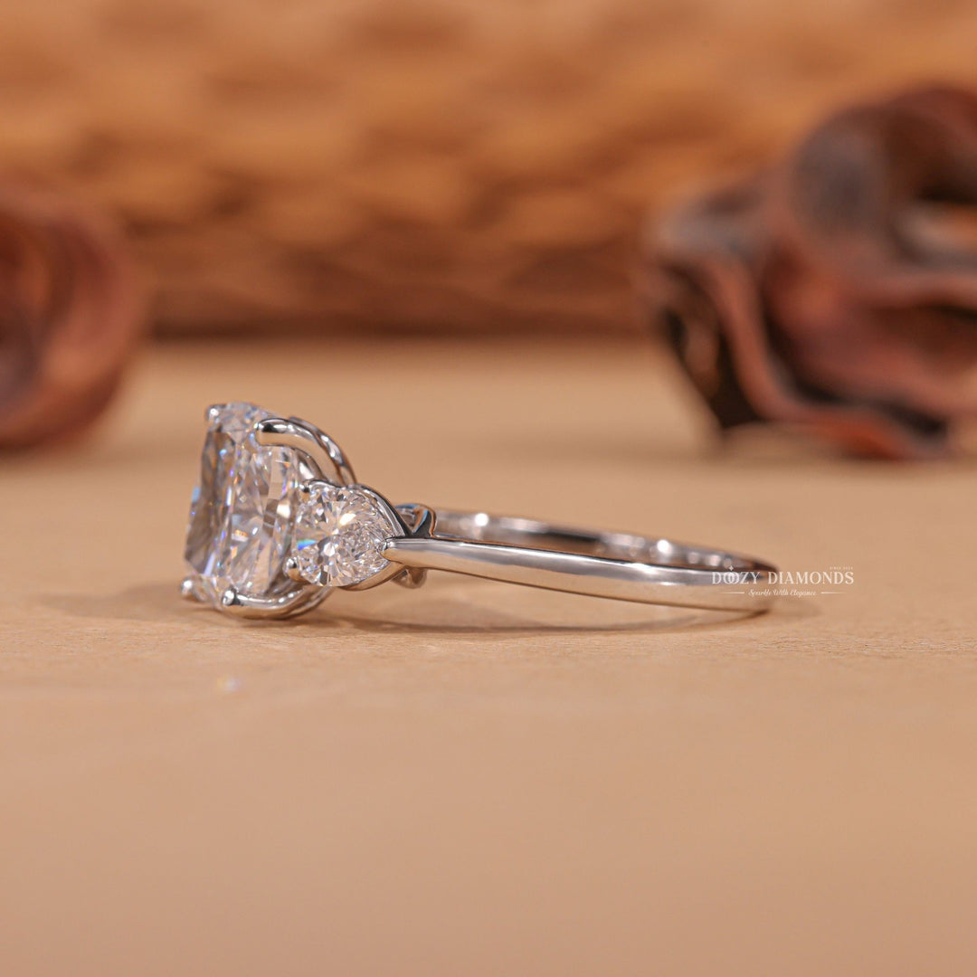 Buy three-stone ring with matching band, Discounted three-stone engagement rings, Luxury three-stone engagement rings, Unique three-stone diamond rings.