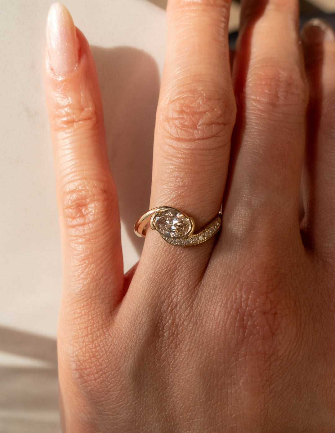 1.0CT-2.0CT Champagne Oval Cut Lab Grown Diamond Pave Engagement Ring