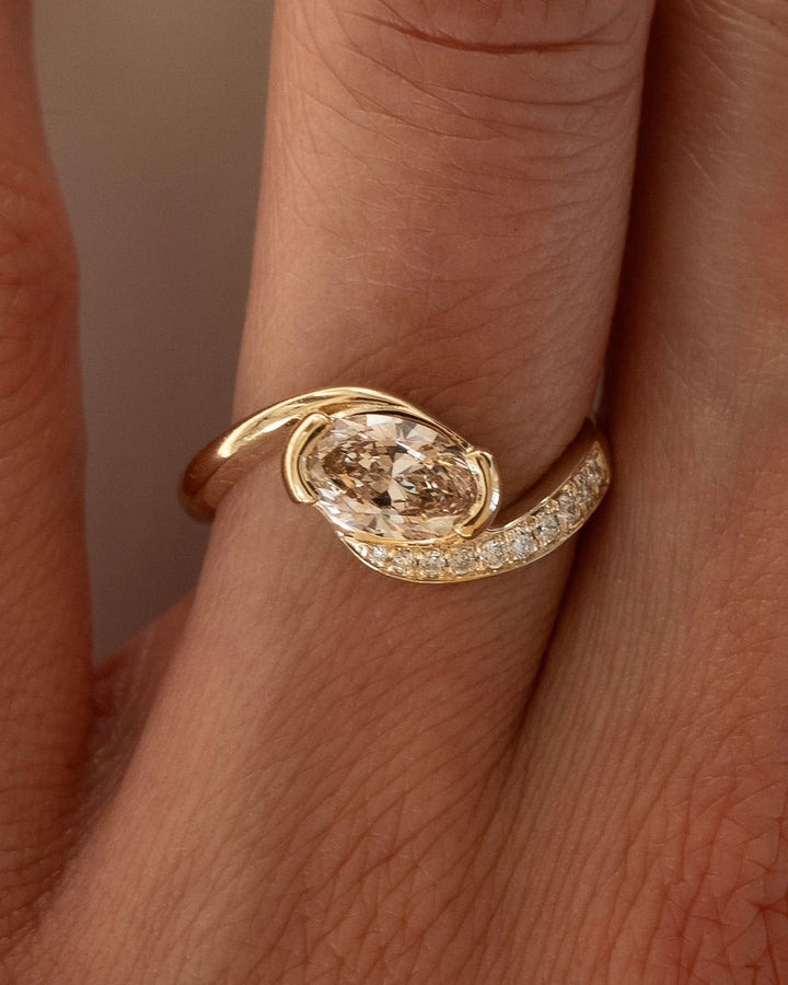 1.0CT-2.0CT Champagne Oval Cut Lab Grown Diamond Pave Engagement Ring