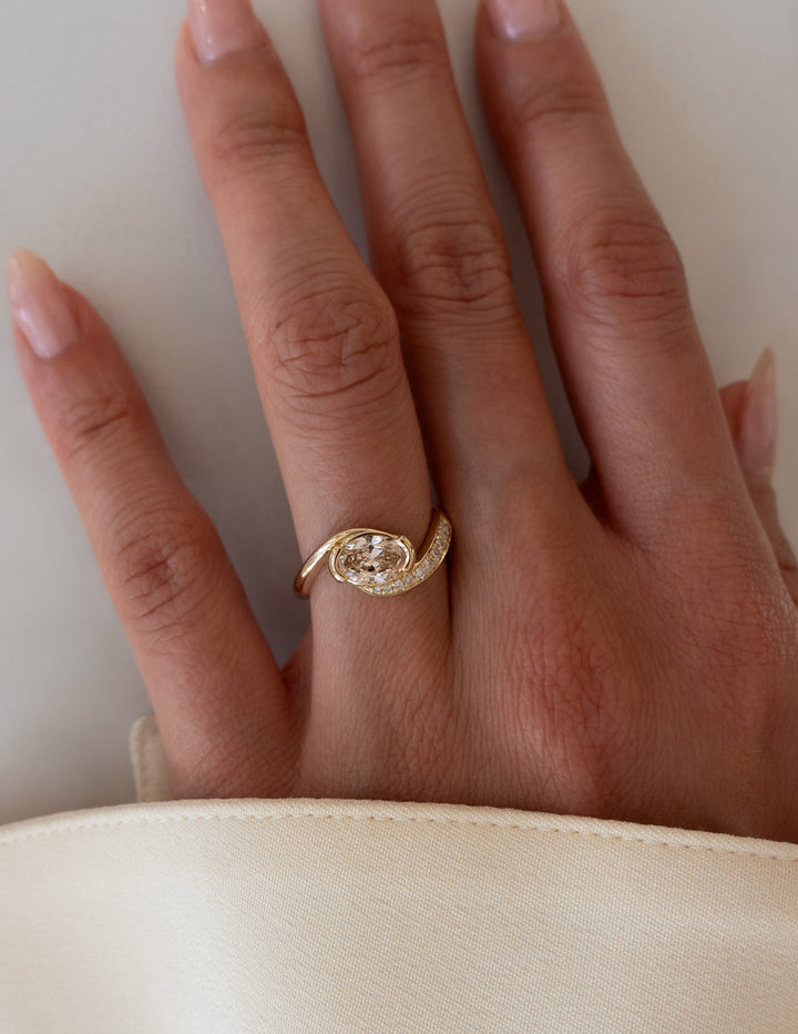 1.0CT-2.0CT Champagne Oval Cut Lab Grown Diamond Pave Engagement Ring