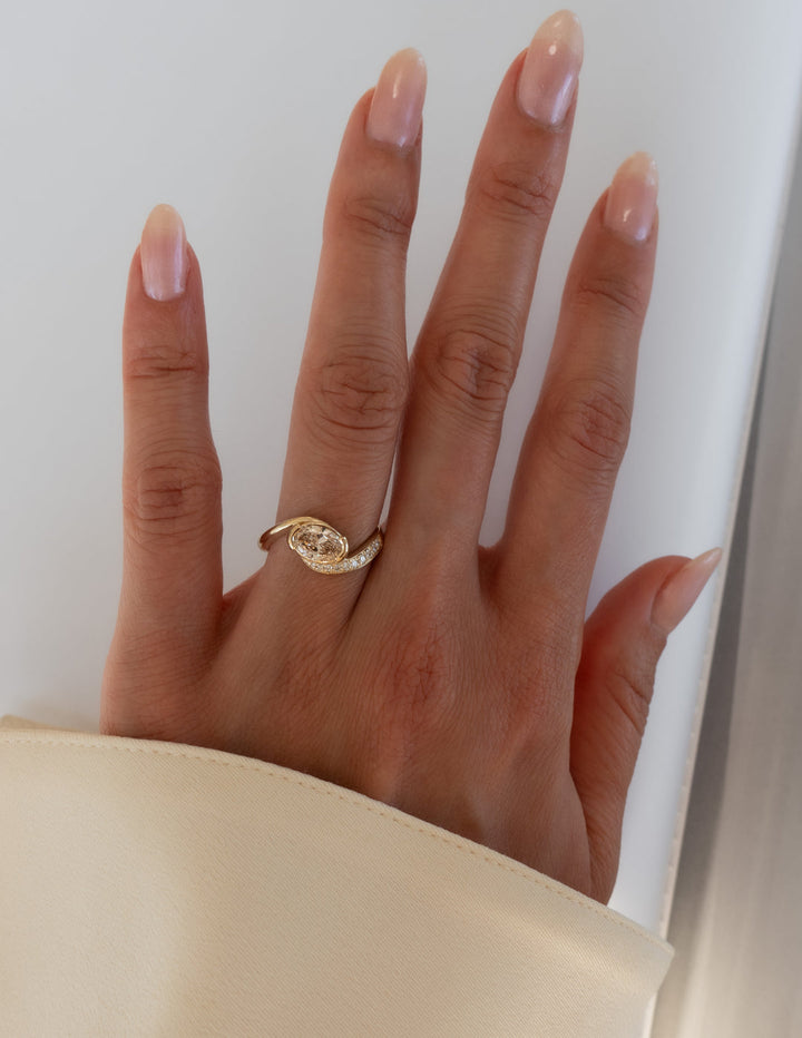 1.0CT-2.0CT Champagne Oval Cut Lab Grown Diamond Pave Engagement Ring