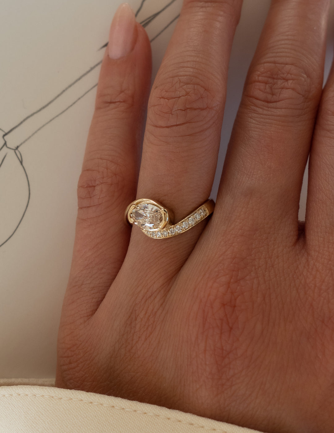 1.0CT-2.0CT Champagne Oval Cut Lab Grown Diamond Pave Engagement Ring