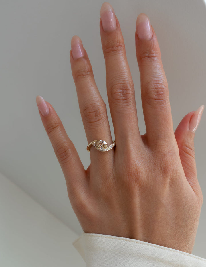 1.50CT-2.50CT Champagne Pear Cut Lab Grown Diamond Unique Engagement Ring