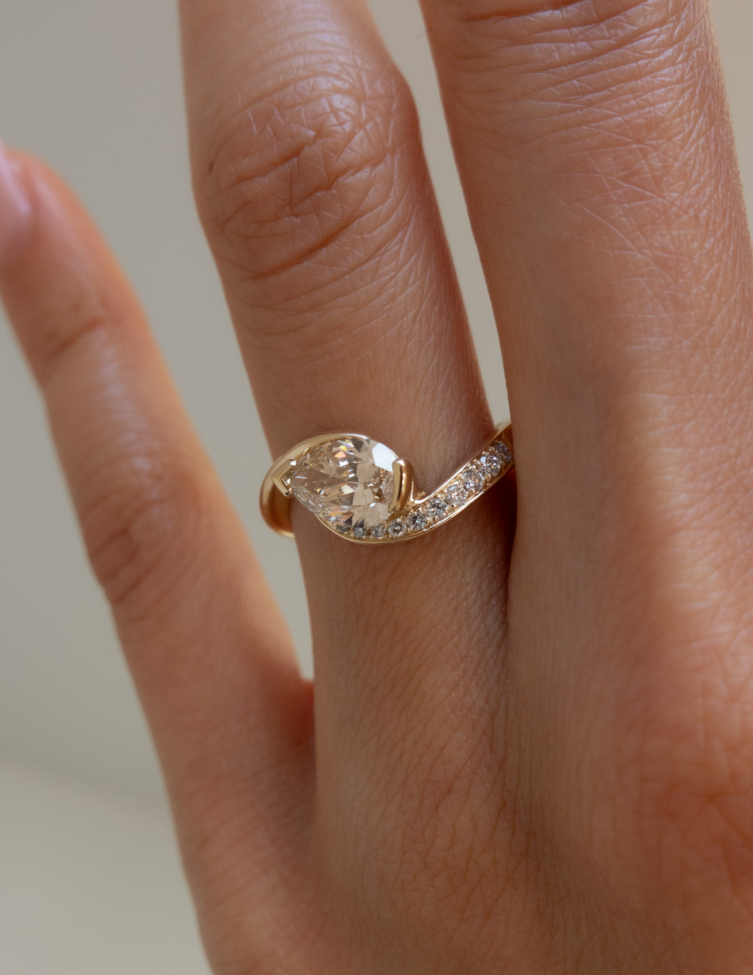 1.50CT-2.50CT Champagne Pear Cut Lab Grown Diamond Unique Engagement Ring