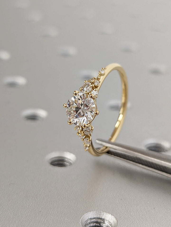 1.0CT Round Cut Zig Zag Cluster Lab Grown Diamond Engagement Ring