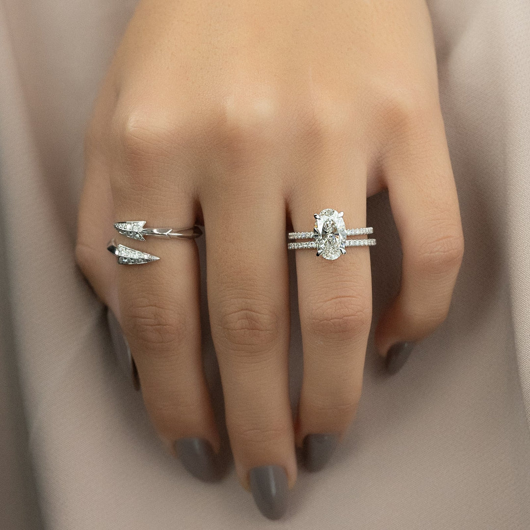 oval solitaire hidden halo diamond ring,