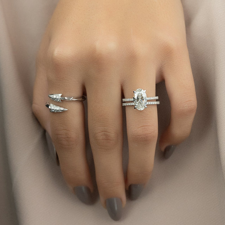 oval solitaire hidden halo diamond ring,