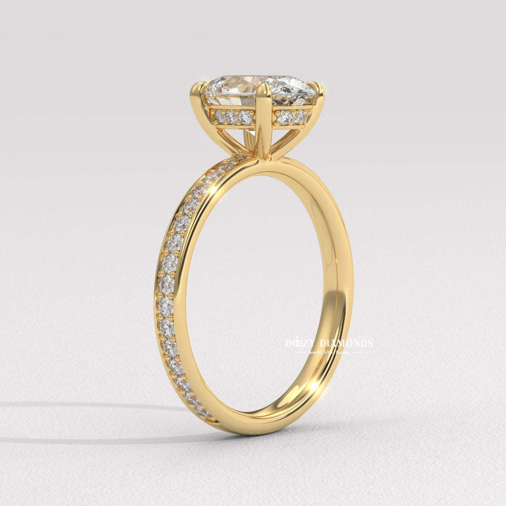 Oval cut lab grown diamond ring
Channel set engagement ring
Oval diamond channel set band