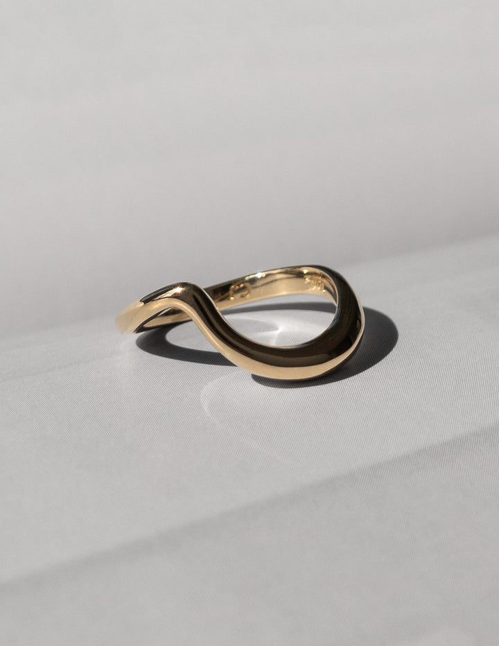 14k Solid Gold Unique Curved Wedding Band For Women