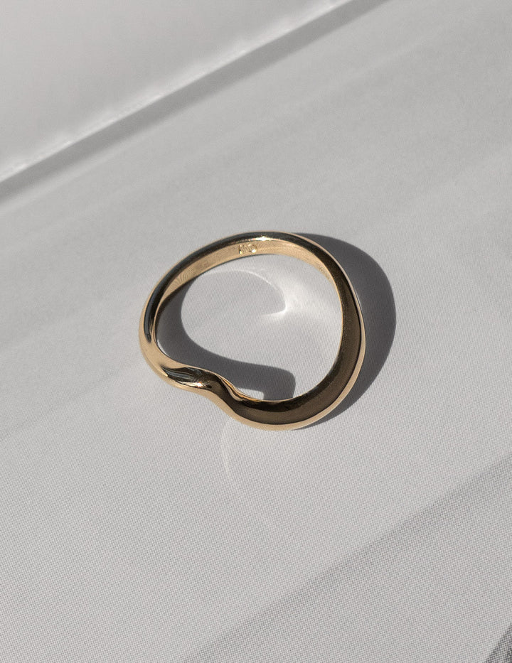 14k Solid Gold Unique Curved Wedding Band For Women