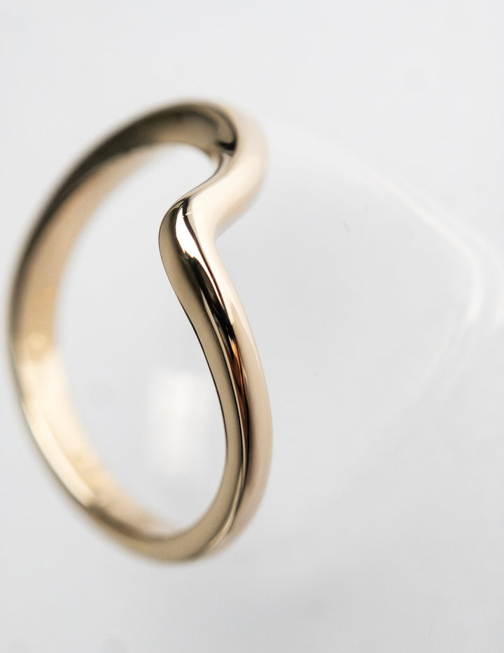 14k Solid Gold Unique Curved Wedding Band For Women