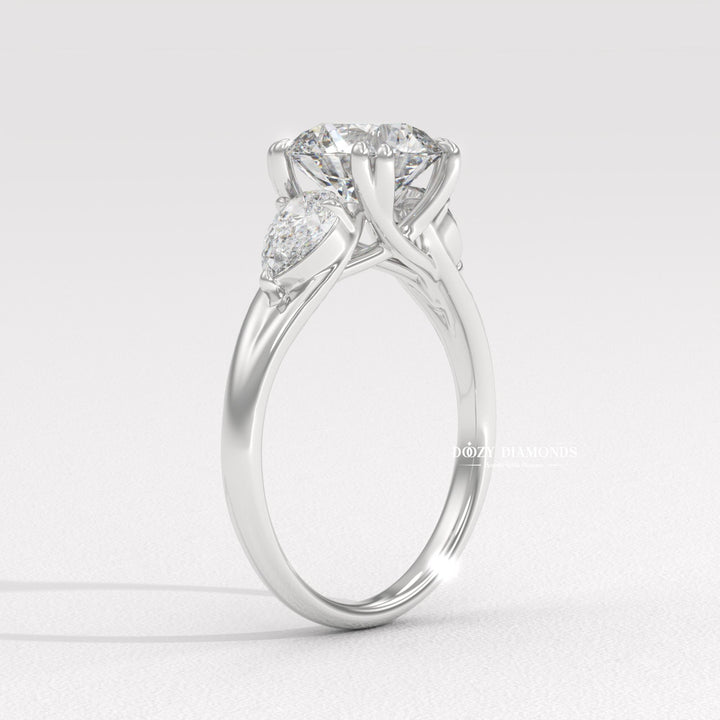 Conflict free diamond ring
Affordable lab created engagement ring
Classic round three stone ring